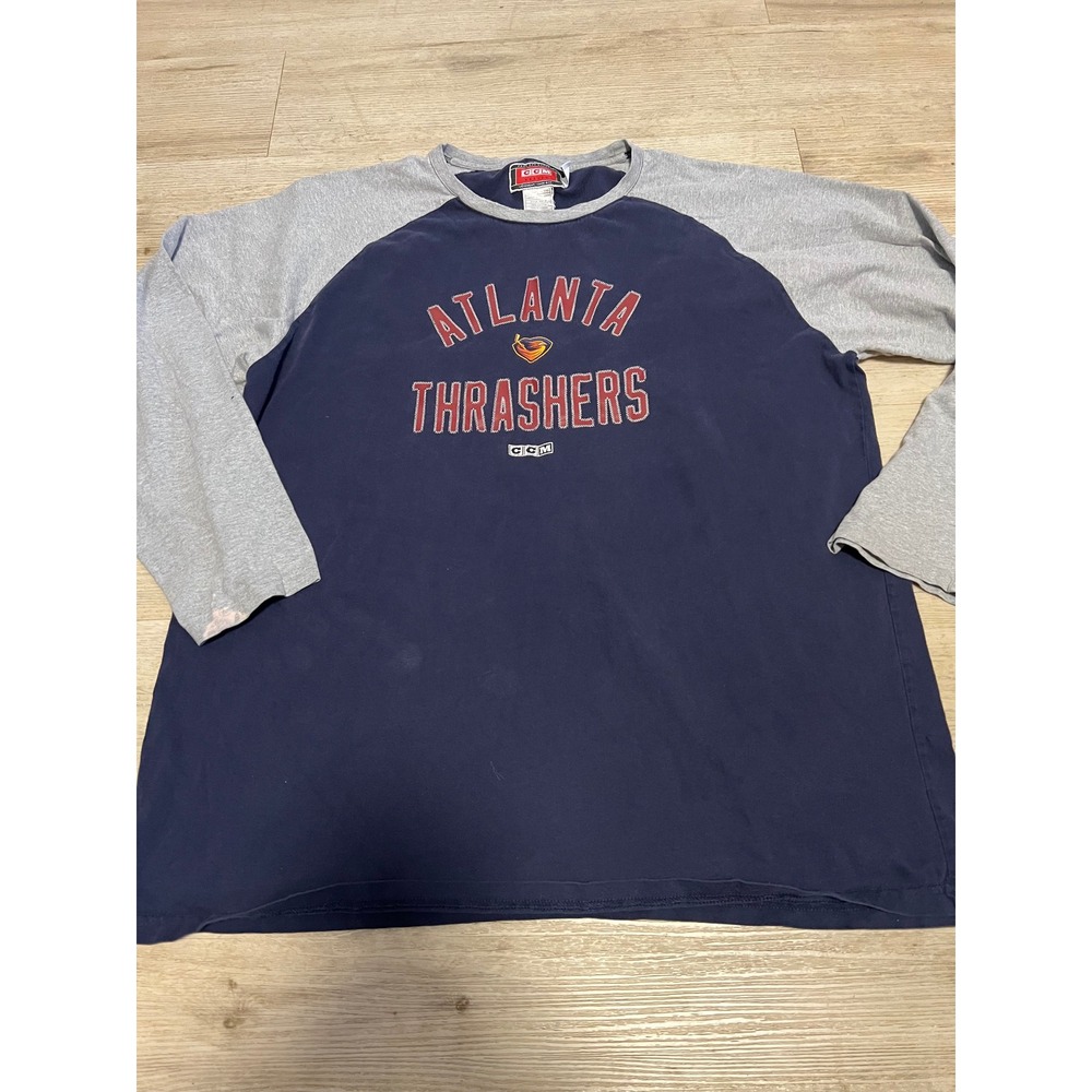 Atlanta Thrashers CCM Hockey Raglan Long Sleeve Shirt Mens 2XL Navy Gray VG